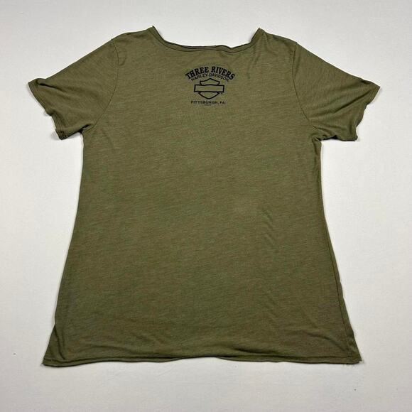 Y2K Harley Davidson Olive Geeen Short Sleeve Pocket Tee - Picture 3 of 7
